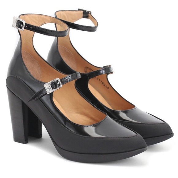 John Fluevog Unite Ghali black leather steampunk strappy block heel pumps 7.5 - Picture 1 of 14